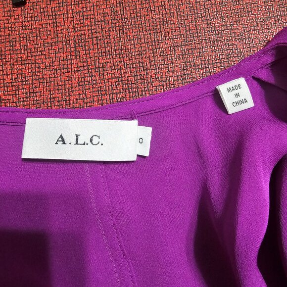 A.L.C. Claire Handkerchief Hem Silk Wrap Dress Sz 0 Purple Fuchsia Belted Waist - Picture 12 of 16